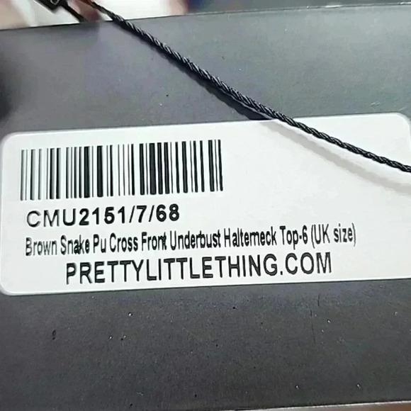 Pretty little Thing Brown Snake Pu Cross Front Underbust Halterneck Top. Nwt - Picture 3 of 5